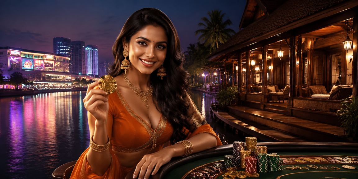 Kerala neon baccarat live casino lounge featuring bright lights and dealers